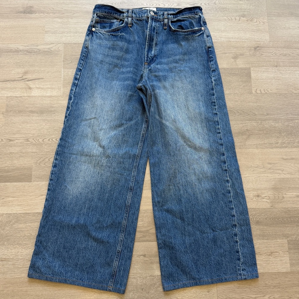 FRAME High Rise Baggy Wide Leg Crop Jeans Mykonos Wash Size 31 Blue Denim